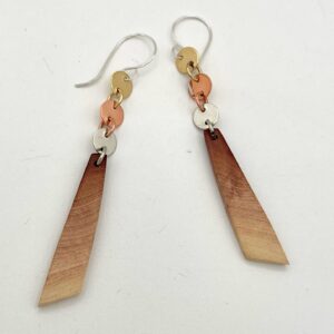 handcrafted brass, copper, nickel anmd manzanita earrings with Argentium sterling ear wires