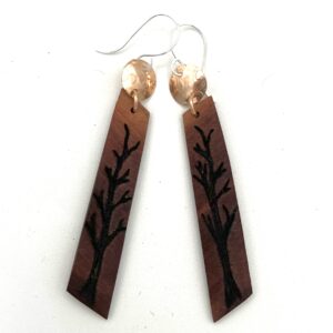 handcrafted bronze and manzanita with custom wood burning and Argentium sterling silver