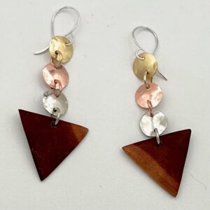 handcrafted brass, bronze, nickel anmd manzanita earrings with Argentium sterling ear wires