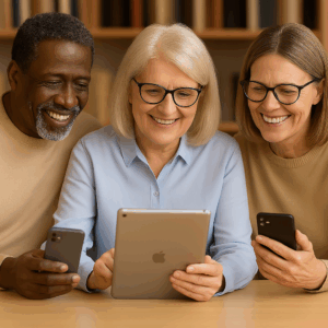 seniors learning how to use mobile phones and ipads with Andrea Inks